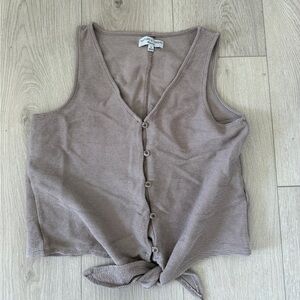 Madewell Taupe Button up Tie-Front Tank Top